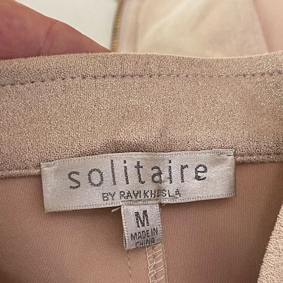 Solitaire Gold Shimmer Moto Vest Women’s Sz M Pockets Metallic Spandex Stretch - Picture 11 of 14